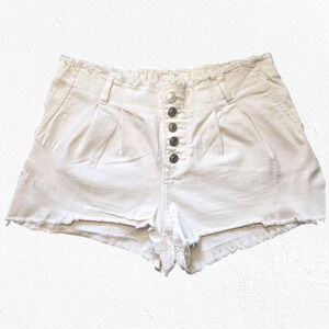 Express White High Waisted Paper Bag Cut Off Raw Hem Denim Shorts Size 8